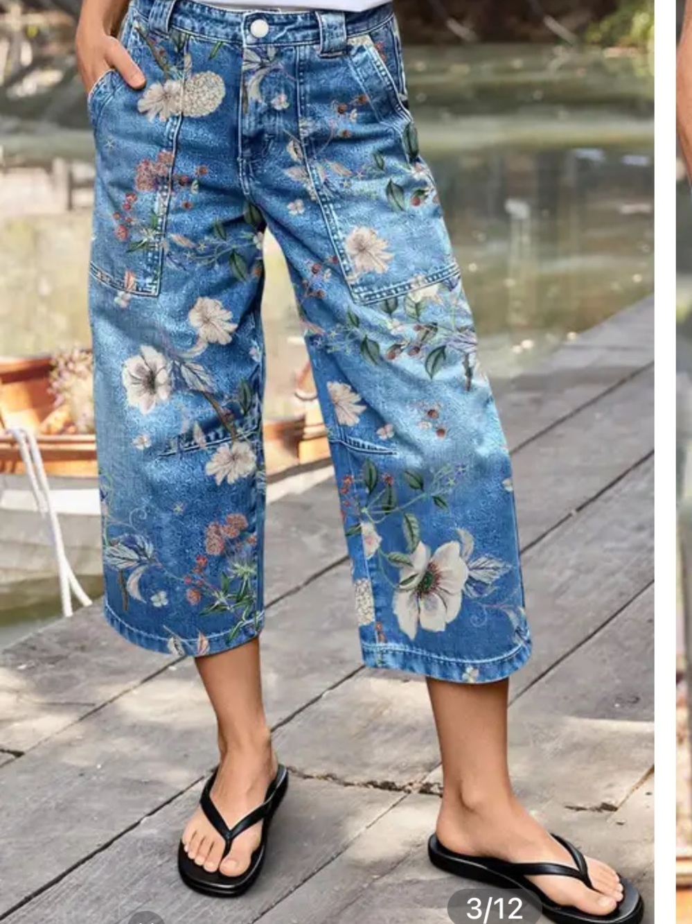 Flamingals Floral Print Mid Waist Barrel Leg Capri Jeans